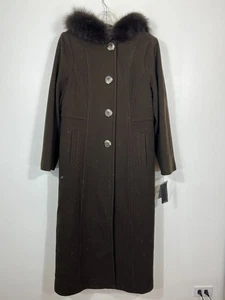 Klassischer Wollmantel Fuchspelz Kapuze dunkelgrau Damen Medium 50" Länge London Fog - Bild 1 von 5