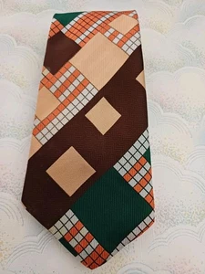 Commodore Tie Vintage 70s Check Design Brown & Orange 53" Long 3.5" Wide - Picture 1 of 5