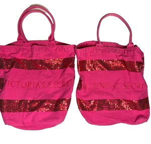 Bolso de Mano Victoria's Secret Estrás Grande Grande Gimnasio Algodón Lona Playa Festival - Imagen 1 de 14