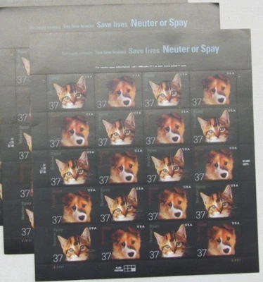 Two x 20 = 40 of Save Lives NEUTER or SPAY 37¢ US Postage Stamps. USA 3670-3671 - Image 1 of 4