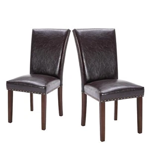 A420darkbrownl Leather Dining Chairs Set Of 2 Ldarkbrown - Picture 1 of 9