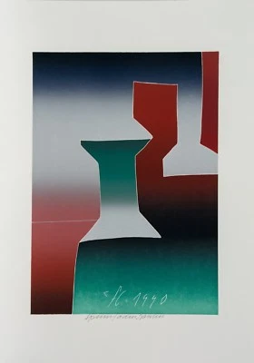 Franz Eggenschwiler: Spinnfadenspulen-Linolschnitt von 1990-handsigniert - Bild 1 von 2