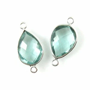 Bezel Gem Links-Sterling Silver-Faceted Teardrop  Shape-Blue Topaz Quartz(2 Pcs) - Picture 1 of 2