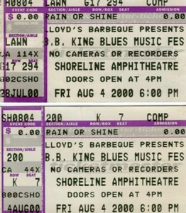 Juego de 2 talones de boletos BB King Blues Fest agosto 2000 Shoreline Ampitheater California - Imagen 1 de 2