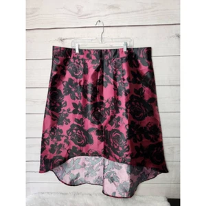 Maurices Womens A Line Skirt Burgundy Black Floral Knee Length High Low 2X - Picture 1 of 6