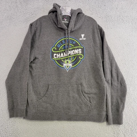 Seattle Sounders Hoodie Mens L Large Dark Gray MLS Champions Pullover Sweater Cover