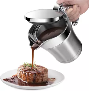 Gravy Boat Double Insulated Stainless Steel Sauce Jug with Hinged Lid for Thanks - Picture 1 of 12