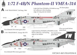 Calcomanías UpRise UR7240 - CALCOMANÍA F-4B/N Phantom-II VMFA-314 1/72 - Imagen 1 de 5