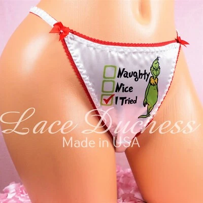 Bragas de bikini de colección Sissy NAVIDAD SATINADA Grouch Travieso a cuadros cuerda para hombre mujer Foto 1 de 4