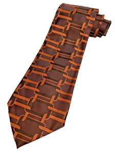Vintage Necktie Kipper Wide Neck Tie Jacquard Abstract Brown Orange Art Deco 70s - Picture 1 of 4