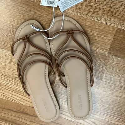 Old Navy Faux Leather Strappy Knotted Sandals Cognac Women's Size 8.5 NEW - Image 1 of 4