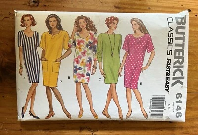 Butterick 6146 Misses Pullover Dress Original 1992 Pattern size L-XL (16-22) Cut - Image 1 of 3