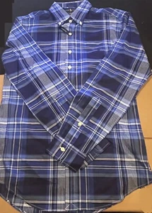 RALPH LAUREN Slim Fit 100% Cotton Stretch Blue Plaid Tri-Color Shirt Size S New2 - Picture 1 of 3