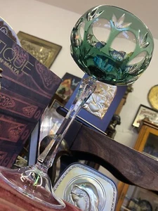WMF Wine Glass Crystal Cabinet Cup Emerald Green Cut Drinking Goblet Art Deco 8” - Picture 1 of 8