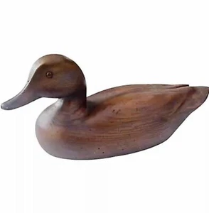 Vtg Solid Wood Decoy 14" Duck Mallard Hunting Cabin Man Cave Decor Glass Eyes - Picture 1 of 7