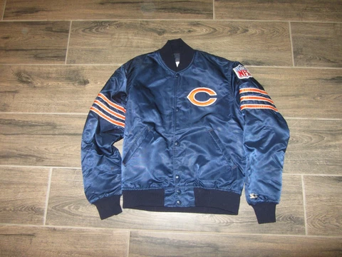 Chicago Bears Vintage Retro Satin NFL Football Starter Jacket Coat Sewn Small S Cover
