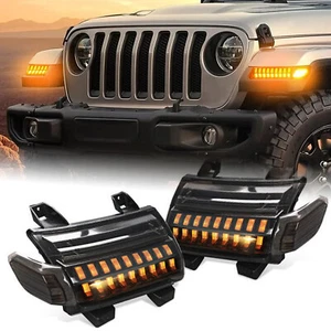 Pair LED Fender Turn Signal Lights DRL For Jeep Wrangler JL JLU Rubicon 2018-23 - Picture 1 of 14