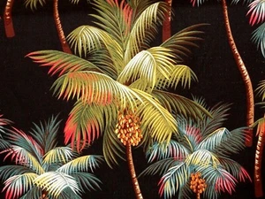 Tropical Hawaiian Cotton Barkcloth Upholstery FABRIC ~Date Palm Trees-Black~ - Picture 1 of 3