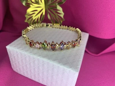 Pulsera Elegante Con Piedras Multicolor/ Multicolor Stones  Bracelet Gold Plated - Image 1 of 4