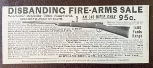 VENTA DE ARMAS DE FUEGO DISOLUCIÓN Rifle modelo Winchester Hotchkiss solo 95¢ 1898 anuncio impreso - Imagen 1 de 1