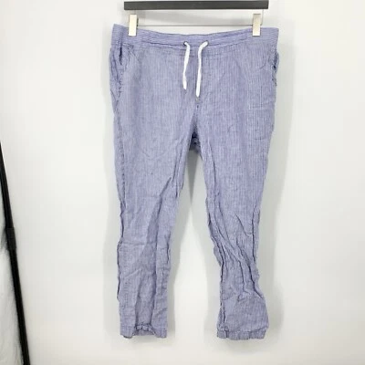 LL Bean Women Size 18 Pants Slim Straight Pull On Blue White Striped Linen - Image 1 of 4