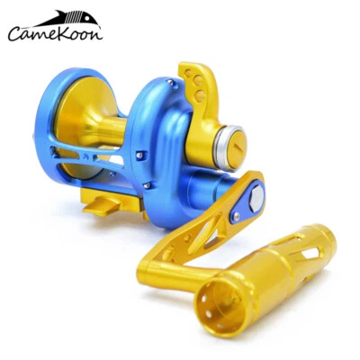 CAMEKOON Conventional Saltwater Smooth Lever Drag Reel Aluminum Trolling Fishing - Image 1 of 4
