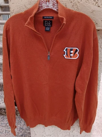 Cincinnati Bengals (NFL) orange zip collar sweater, sz L, Jos A BANK Cover
