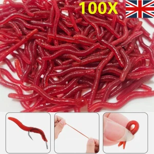 100Pcs 4cm Soft Earthworm Fishing Bait Red Worm Lures Grub Simulation Tackle UK - Picture 1 of 22