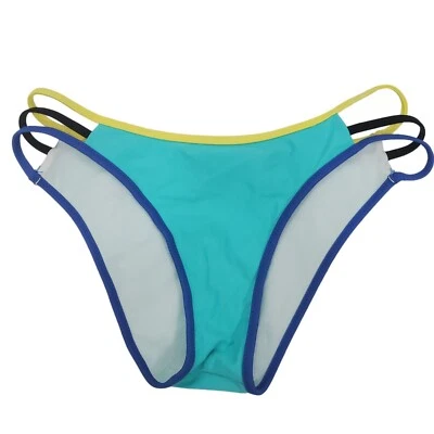 Unbranded Women's Retro 90s Aqua Yellow Cut Out Cage Side Bikini Bottoms Size S - Image 1 of 3