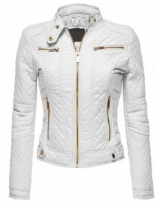 DESIGNER New Women's White Leather Jacket 100% Real Lambskin PartyClubWearJacket - Picture 1 of 8
