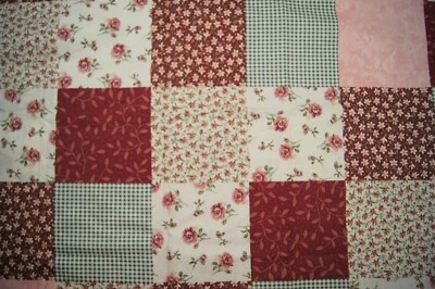 1 Yard Burgundy and Cream 4" Squares Cotton Quilting Fabric 35" X 44" - Image 1 of 2