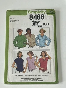 Vintage 70s Top S8488 Plus M-XL Bust 40-46 Uncut Pattern Drawstring Cowl Collar - Picture 1 of 2