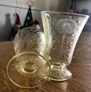 2 - Hazel Atlas Yellow Florentine #2 Poppy 4” Footed Juice Depression Glasses - Picture 1 of 5