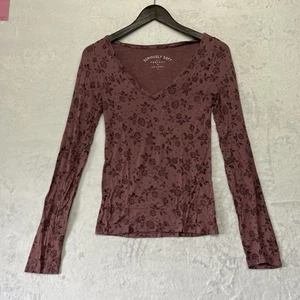 Aeropostale Womens Tshirt Sz M Seriously Soft Perfect V neck Long Sleeve Floral - Picture 1 of 8
