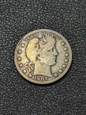 1907 S - SILVER Barber Quarter - Old Glory C&C Daily 1c Auction! - Image 1 of 2