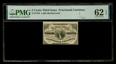 3 Cents Fractional Currency Third Issue Fr.1226 PMG 62 EPQ Uncirculated - Image 1 of 2