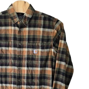 Carhartt Mens L Tall Relaxed Fit Flannel Plaid Button Down Shirt - Picture 1 of 7
