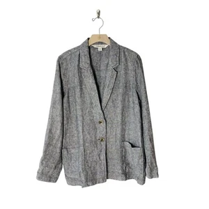 Giacca blazer COLDWATER CREEK lino shacket colletto dentellato grigio taglia media 8 10 - Foto 1 di 7