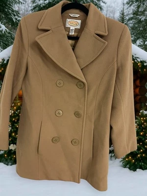 Abrigo TALBOTS Lana Cachemira Largo Medio Para Mujer Talla 4 Cuello Tostado Bolsillos Forrado Foto 1 de 4