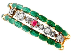 2.86ct Diamond and Synthetic Ruby Enamel and 18ct Yellow Gold Bangle Circa 1880 - Picture 1 of 9