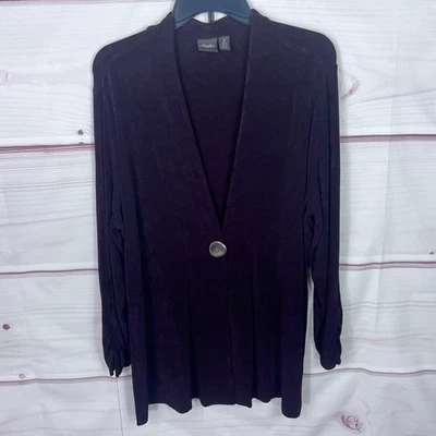 Chicos Travelers Jacket Womens 2 L Purple Long Sleeve Button Front Solid Tunic - Image 1 of 4