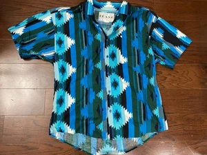 Camisa Western Manga Corta Estampado Frank Azteca Años 80 De Colección Con Botones Talla L - Imagen 1 de 5