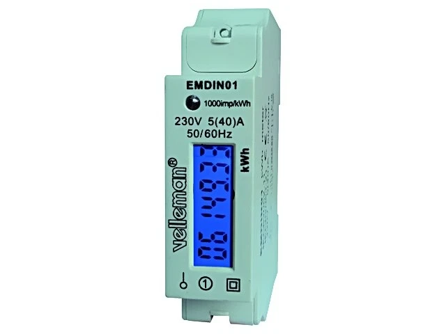 EMDIN01 Digital Meter, DIN Rail Mounting, 1-Phase, LCD, 230V, VELLEMAN - Image 1 of 1