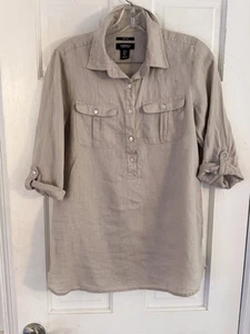 Jones & Co Womens Sz S 100% Linen Long Sleeve Button Up Top Tan Beach - Picture 1 of 10