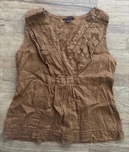 Lands End Damen ärmellos 100% Leinen Hemd Bluse 14 - Bild 1 von 5