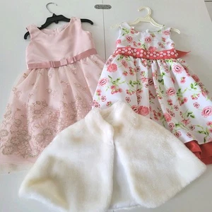 Rare Editions Floral Faux Fur Lace Dressy Dresses Pink Girl Size 5 XS 6 Lot Of 3 - Picture 1 of 11