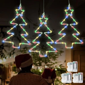 Pack de 3 Luces de Ventana de Navidad 45 LED Forma de Árbol con Control Remoto Interior Exterior - Imagen 1 de 7