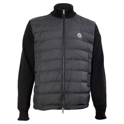 Moncler Cardigan Imbottito con Zip In Cotone Uomo Nero Xxl