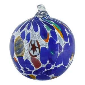 White Murano Glass Bauble Xmas Christmas Decoration Blue Multi Millefiori 6cm - Picture 1 of 4