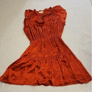 Stark X Dress Womens Small Orange Tiered Boho Ruffle Sleeve Made USA 2151 - Picture 1 of 15